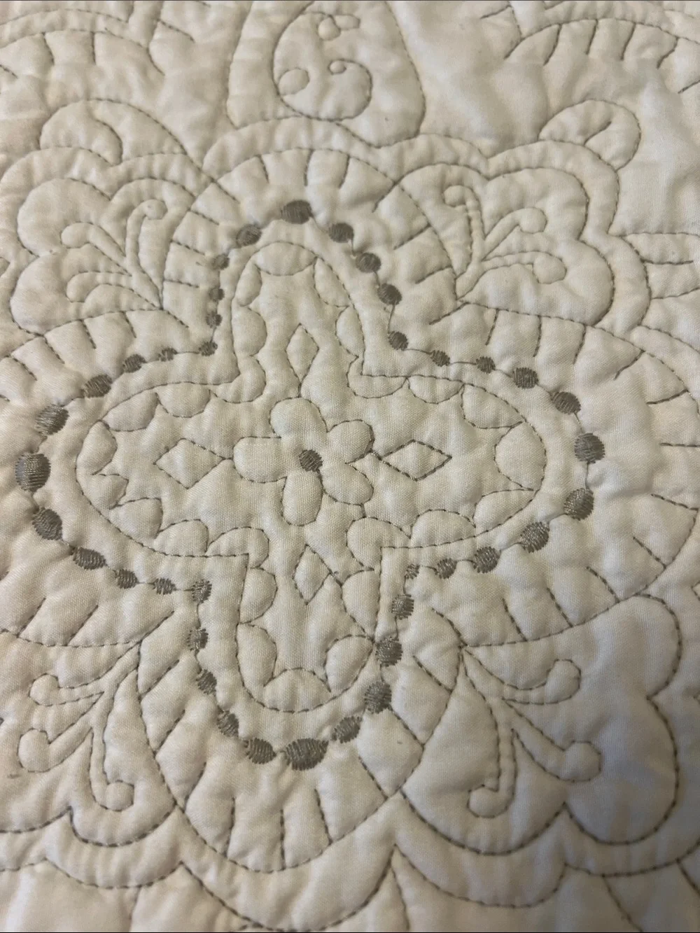 Vintage Cream Quilted Floral Medallion Bedspread